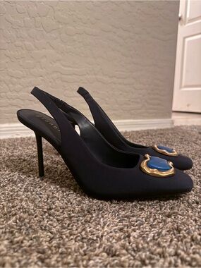Gianni Bini Slingback Stiletto Heels - Navy with Gold Accents - 8.5